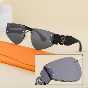 Gafas de Sol sin Marco, Lentes de PC Negras, Protección UV400, Unisex, Estilo Europeo, Patillas Anchas, ZS-98125 - Product Image 1