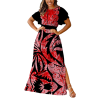 Robe longue rétro tendance pour femme, taille haute, à lacets, style polynésien, grande taille, manches courtes, fendue, best-seller, livraison directe
