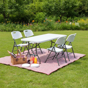 Ensemble de <span class=keywords><strong>table</strong></span> et chaises rectangulaires en plastique blanc pliables et robustes pour 10 <span class=keywords><strong>personnes</strong></span>, idéal pour les fêtes de jardin (6ft, 8ft) - Product Image 6