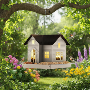 Mangeoire à oiseaux solaire suspendue en métal, maison pour oiseaux, lumières solaires, lanterne d'extérieur, décoration de jardin, cadeaux uniques pour maman et <span class=keywords><strong>grand</strong></span>-<span class=keywords><strong>mère</strong></span> - Product Image 1