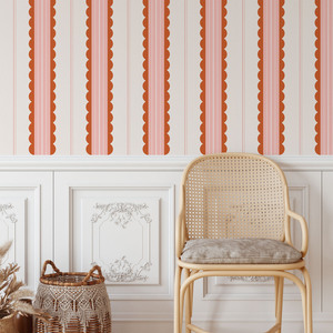 Papier peint minimaliste à rayures festonnées, mignon et adorable, auto-adhésif, amovible, à coller et à décoller, pour la décoration murale de la chambre d'enfant, de la crèche - Product Image 2