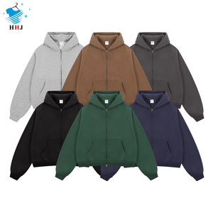 Wholesale High Quality Solid Fleece-Lined Breathable BOXY Short Wide Double-Zip Hoodie for Men Autumn Winter - Product Image 1
