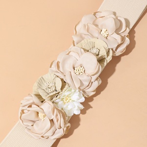 Ingrosso nuovo Fashion Designer decorativo <span class=keywords><strong>Beige</strong></span> fiori <span class=keywords><strong>donna</strong></span> tessuto <span class=keywords><strong>cintura</strong></span> elastico da <span class=keywords><strong>donna</strong></span> cinture da <span class=keywords><strong>donna</strong></span> - Product Image 4