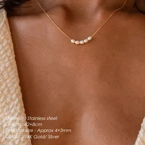Collar de Perlas eManco Hot <span class=keywords><strong>Simple</strong></span> 5, Joyería para Novia, Collar Choker Dorado para Mujer, Regalo para Fiesta - Product Image 2