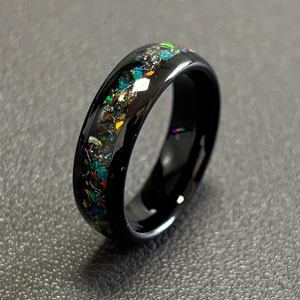 ALIN Bán Buôn Mens Thiên Thạch Galaxy <span class=keywords><strong>Opal</strong></span> Nhẫn Đen Tungsten Carbide Nhẫn Cưới Cho Nam Giới Khắc Nhẫn - Product Image 1