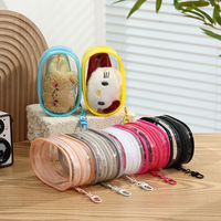 Sac de voyage portable en cuir véritable, étanche et anti-poussière, transparent, pour câbles et écouteurs, organisateur, capsule, jouet en peluche, figurine, cadeau