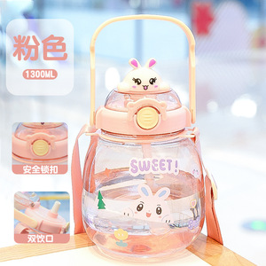 Bouteille d'eau en plastique portable à bandoulière pour enfants et étudiants, motif animal de dessin animé amusant, vente en gros - Product Image 5