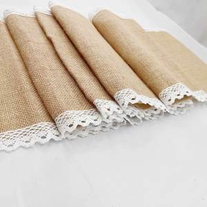 Chemin de table en jute naturel avec dentelle décorative sur deux côtés pour mariage, fête, banquet, nappe de table - Product Image 1