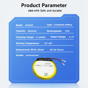 Rechargeable 3.7V 580mAh Li-polymer <strong>Battery</strong> 553535 Special Shape <strong>Round</strong> Lithium Polymer <strong>Battery</strong> for Smart Watch - Product Image 2