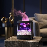Diffuseur d'arômes et humidificateur 200 ml, effet flamme, paysage de montagne galactique, veilleuse LED, contrôle tactile, Type-C, pour chambre et bureau