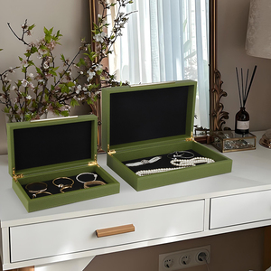 Juego de 2 cajas de joyería de cuero sintético verde <span class=keywords><strong>oliva</strong></span>, cajas decorativas, caja de recuerdo de anidación grande, organizador de joyas - Product Image 4