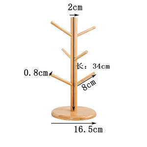 Organisateur de tasses à café et à thé écologique en bambou avec 6 crochets, support de séchage pour tasses, porte-tasses en bambou écologique - Product Image 6