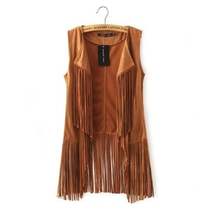 <span class=keywords><strong>Gilet</strong></span> <span class=keywords><strong>mi</strong></span>-<span class=keywords><strong>long</strong></span> pour <span class=keywords><strong>femme</strong></span> en velours de daim à franges, style décontracté - Product Image 2