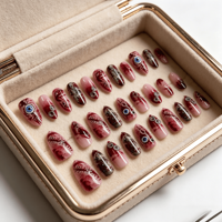 30 pièces/boîte Faux ongles à presser Y2K Gothique, longs forme cercueil, avec motif œil de sang, réutilisables en acrylique, pour fête d'Halloween
