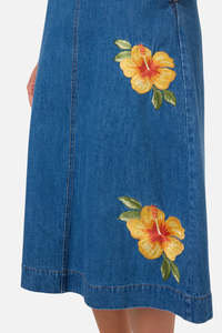 OEM Custom Women's Vintage Casual <b>Jeans</b> Skirt Fashion Summer Cotton <b>Embroidered</b> High Waisted A-Line Denim Skirt for Women - Product Image 5