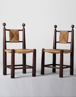 Chaise de salle à manger en bois massif de style rétro français DISHI pour la maison, petites salles à manger, dossier en corde tressée vintage pour les maisons d'hôtes, les hôtels