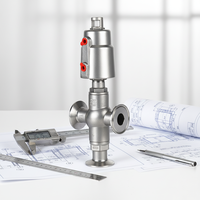 Vanne à siège angulaire à trois voies à interface à pince en acier inoxydable pneumatique DN20, étanchéité haute température PTFE/FKM pour machine de remplissage