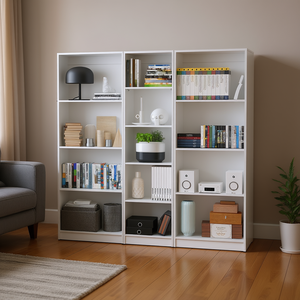 Trues 3-Piece <b>White</b> <b>Bookcase</b> Set 12 Shelves Modern Minimalist Living Room Furniture Freestanding MDF Cubby Shelf - Product Image 2