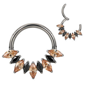 <span class=keywords><strong>Anello</strong></span> Segmentato con Cerniera in Titanio GZN <span class=keywords><strong>per</strong></span> Piercing Corporeo con 9 Zirconi Cubici a Taglio Marquise Incastonati, <span class=keywords><strong>Anello</strong></span> <span class=keywords><strong>per</strong></span> Naso e Orecchio <span class=keywords><strong>Helix</strong></span> <span class=keywords><strong>per</strong></span> Uomo e Donna - Product Image 3