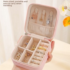 Boîte de rangement portable en cuir pour bijoux, mini-étui rectangulaire pour colliers, boucles d'oreilles, bagues, design élégant pour femme - Product Image 2