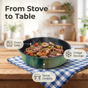 Sartén Antiadherente Ahorradora de Espacio, Cacerola de Mármol Verde Multiusos con <span class=keywords><strong>Mango</strong></span> Desmontable, Juego de Utensilios de Cocina de Acero al Carbono Profesional - Product Image 4