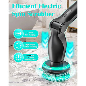 Electric spin scrubber with long handle <b>replaceable</b> heads for kitchen sink patio floor wall cleaning Rechargeable spin scrubber - Product Image 4