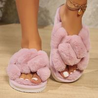 Soldes Exceptionnelles Chaussons Croisés à Bout Ouvert Doux et Moelleux en Coton et Laine Rembourrés pour Femmes, Tendance Automne-Hiver, pour la Maison