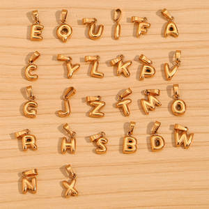 Colgantes y dijes de moda de acero inoxidable 316L chapados en oro PVD de 14K y 18K personalizados, dijes de letras de burbujas para la fabricación de joyas - Product Image 3