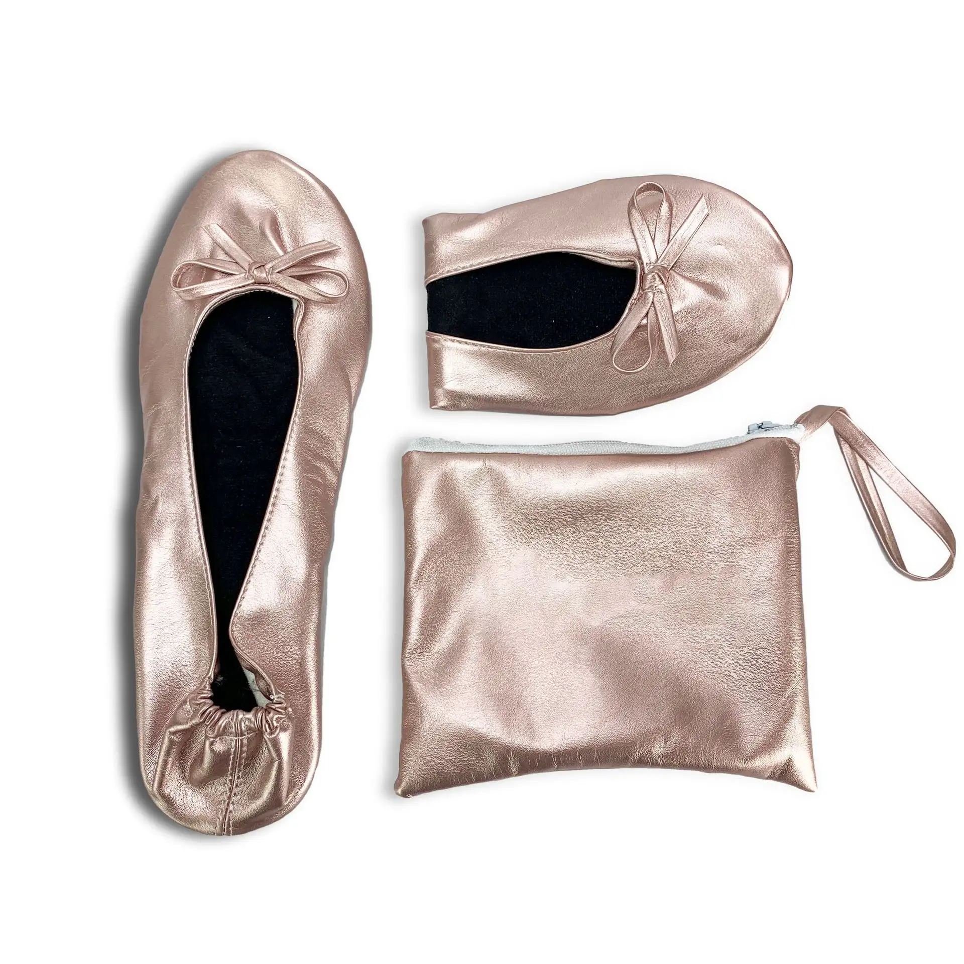 Roll Up Satin Shoes Foldable Pumps Flats Ballet Dance Ladies After Party Shoes with Foldable Bag 