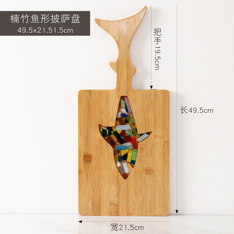 Plat à pizza en résine en forme de poisson en bambou, 49*21*1.5cm