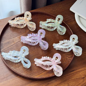 Pinza de Pelo con Lazo Degradado y Diamantes de Imitación, Flor Tridimensional Pequeña, Clip Grande de Acrílico, Pinza de Plástico Tipo Tiburón - Product Image 1