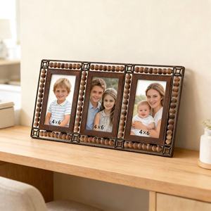 Cadre photo mural et de table multi-ouvertures 3-<span class=keywords><strong>en</strong></span>-1 <span class=keywords><strong>en</strong></span> métal couleur rouille rustique, style vintage familial avec décorations perlées - Product Image 1