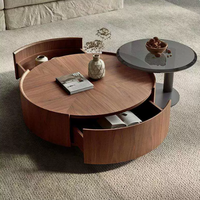 Ensemble de tables basses rondes en noyer de style mid-century, table centrale minimaliste avec rangement pour petit salon, meuble TV moderne de luxe