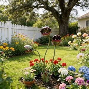 Decorazione da <span class=keywords><strong>Giardino</strong></span> a Forma <span class=keywords><strong>di</strong></span> Trappola per Mosche <span class=keywords><strong>di</strong></span> <span class=keywords><strong>Venere</strong></span> in Ferro, Resistente alle Intemperie, Design a 3 Teste, Pianta Carnivora per Decorazione Esterna - Product Image 6
