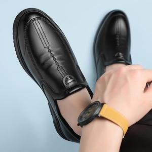 Mocassins en cuir pour hommes, bout rond, à enfiler, semelle souple en caoutchouc, chaussures décontractées de printemps - Product Image 4