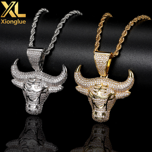 Collar Personalizado con Colgante de Latón para Hombre, Estilo Hip-Hop, con Incrustaciones de Cobre Dorado y Zirconia, Diseño de Cabeza de Toro - Product Image 5