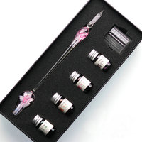Ensemble de stylos plume en verre fantaisie avec inserts en verre, motif floral, borosilicate vintage, calligraphie, plume à tremper, stylos plume en verre