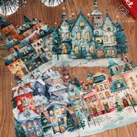 Autocollants de scrapbooking JAI IMAN, 24 feuilles, PET, transparents, grand format, thème de la ville de Noël, autocollants adhésifs
