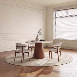Juego de Mesa y Sillas de Comedor Redondas de Estilo Travertino Moderno con Patas de Madera Maciza Color <span class=keywords><strong>Nogal</strong></span>, Muebles para el Hogar de 8 Plazas - Product Image 4