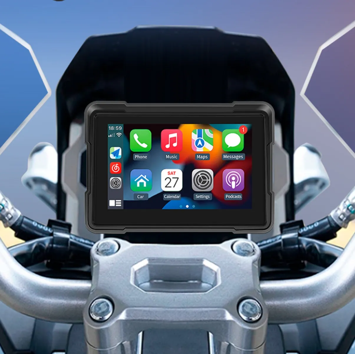 Carplay 오토바이 네비게이션 5 인치 터치 스크린 듀얼 레코딩 DVR 오토바이 라디오 플레이어와 오토바이 GPS