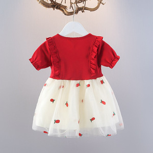 Vestido <span class=keywords><strong>de</strong></span> verano 2025 con lazo y mangas voladas para niñas, versión coreana con bordado <span class=keywords><strong>de</strong></span> piña, falda <span class=keywords><strong>de</strong></span> malla, vestidos <span class=keywords><strong>de</strong></span> algodón para princesas pequeñas. - Product Image 3