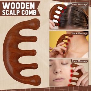 Peigne de massage en bois Gua Sha pour le cuir chevelu, outil de démêlage des cheveux, thérapie de relaxation, soulagement de la tension, soin personnel, réducteur de stress, cadeau - Product Image 3