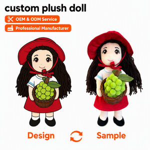 Peluche personnalisée avec panier de fruits OEM ODM, jouet en peluche à cheveux longs et chapeau rouge, figurine en tissu doux, cadeau Kawaii pour la récolte, décoration pour enfants - Product Image 1