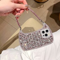 Petit sac courbé fait main avec diamants intégrés, grandes perforations, style diamant résistant à l'eau pour protection de téléphone DIY iPhone 11-17