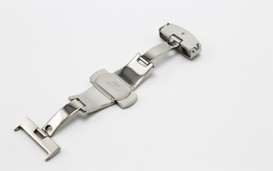 Accessoires de montres Boucle papillon double bouton en acier inoxydable, boucle de bracelet en cuir haut de gamme, pression non automatique en stock - Product Image 4