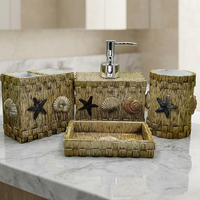 Juego de Baño de Resina con Diseño de Concha Cuadrada Personalizado, Fabricante de Dispensador de Jabón y Vaso de Poliresina de 4 Piezas, Decoración de Hotel Estilo Costero