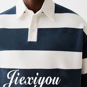 Camiseta de Manga Corta para Hombre con Logotipo Personalizado, Impresión de Rayas de Alta Calidad, 250 g/m², Cuello con Botones, Polo Oversize - Product Image 3