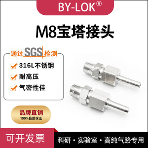 Adaptador de Cabeza de Pagoda Roscado de Acero Inoxidable 316L Bylok 1/4 NPT M8 M16 para Conexión de Manguera de Válvula Reductora de Presión de Amoníaco - Product Image 5