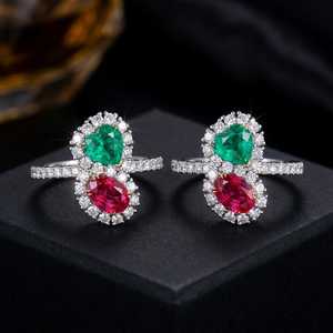 แหวนทองคำแท้ 18K Xinfly รุ่น Toi et Moi รูปหัวใจ ประดับมรกต แดงสปิเนล และเพชรคู่ - Product Image 5