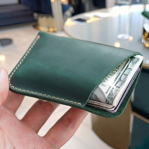 Customized Crazy Horse Leather Card Holder Wallet Handmade Mini Coin Purse with Hand Stitch Credit Card Sleeve Genuine Leather - Product Image 4